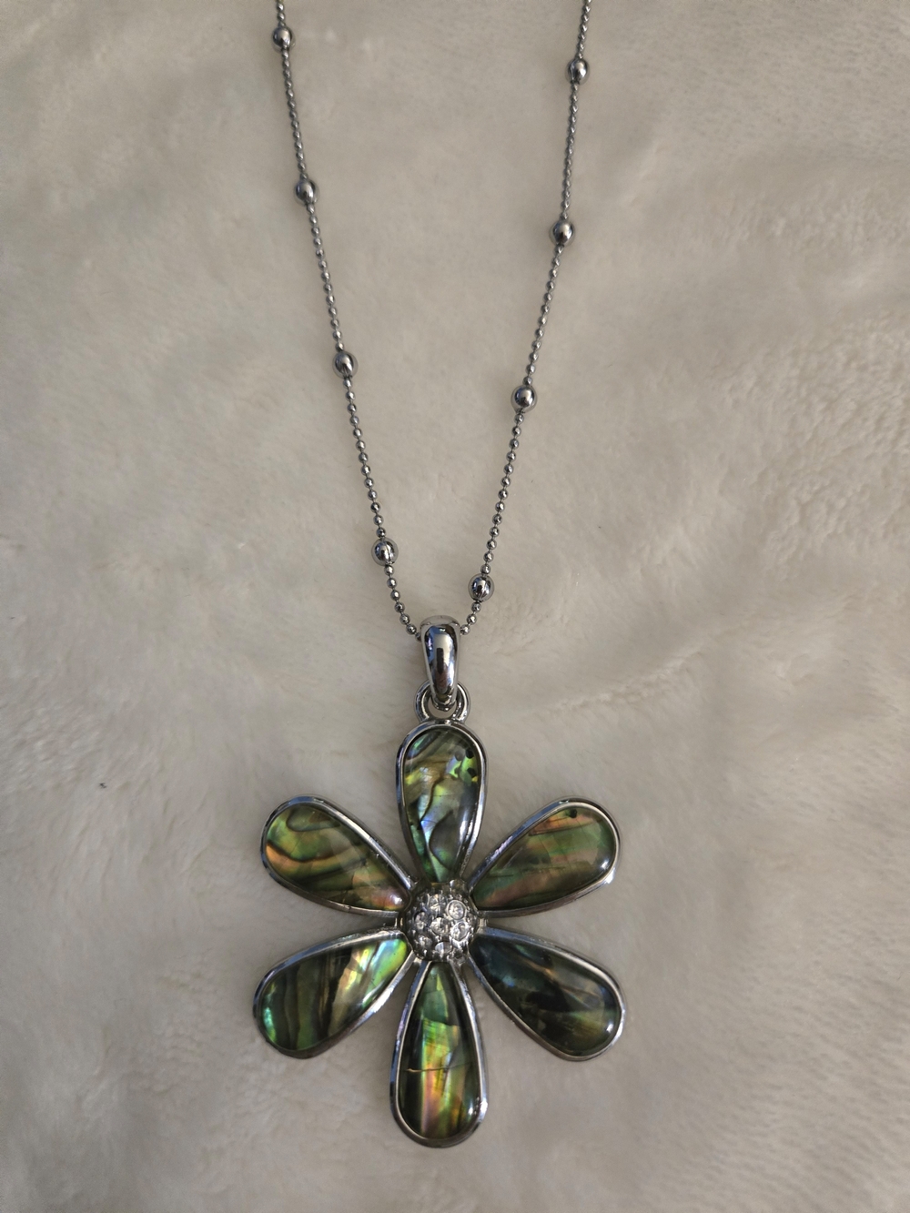 Lia Spphia Silver Abalone Flower Pendant Necklace - Iridescent Green